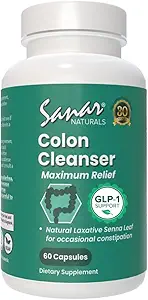 Sanar Naturals Colon Cleanser Max Relief - Senna Leaf Soft Laxative - Υποστήριξη GLP-1 - Υποστηρίζει Detox Cleanse και Gut Health, συμπλήρωμα υποστήριξης Digestive για γυναίκες & άνδρες, 60 κάψουλες