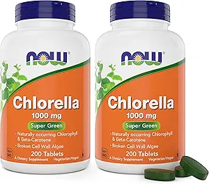 Τώρα Chlorella 1000mg Tablets - 200 Count (Pack of 2) - Φυσικό Occuring Chlorophyl, Beta- Carotene - Μη- ΓΤΟ, Vegan - Πράσινο συμπλήρωμα διατροφής για γυναίκες και άνδρες
