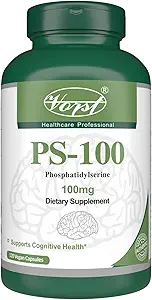Phosphatidylserine 100mg 120 Vegan Capsules (PS-100) | Helps Cognitive Health, Focus and Concentration | Memory Support...