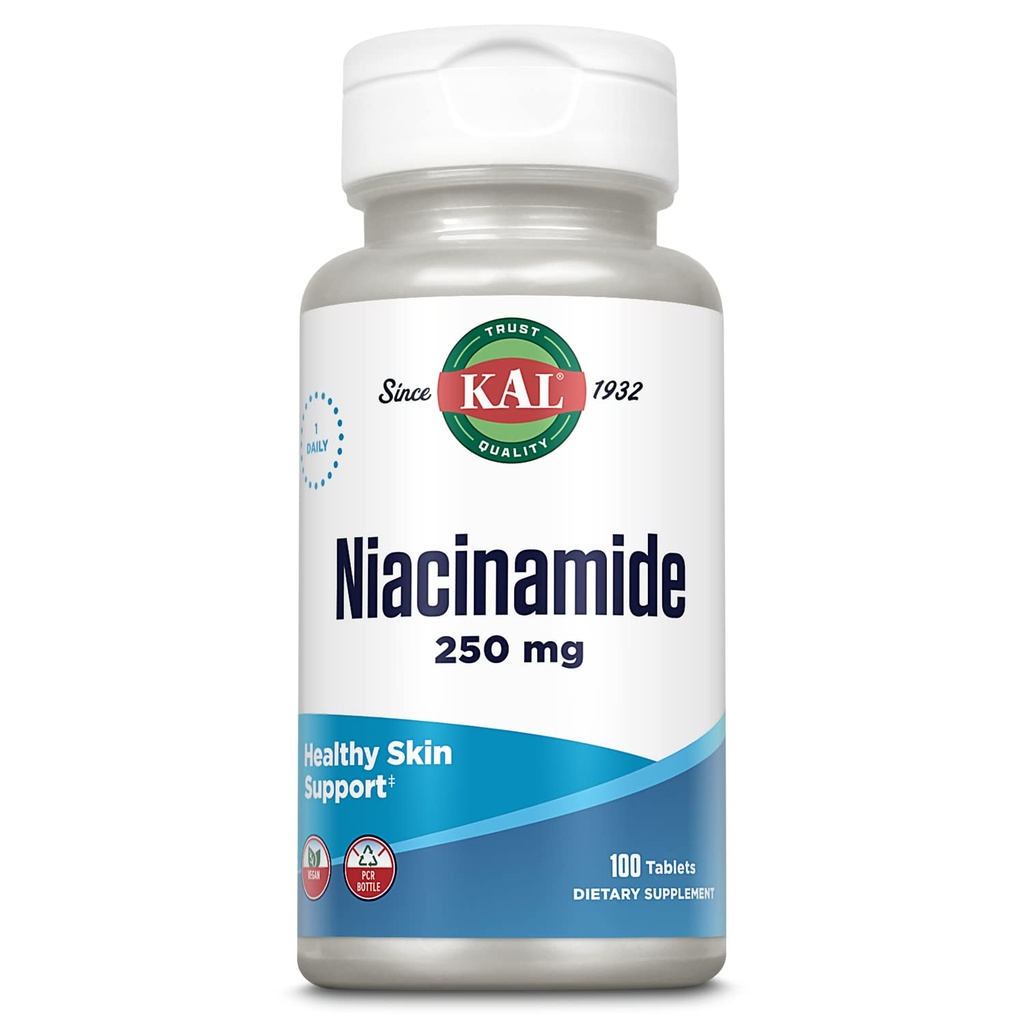 KAL Niacinamide 250mg Tabletισκία, Βιταμίνη Β3 Συμπλήρωμα για την Υγεία του δέρματος, Ενέργεια Μεταβολισμός, Νεύρο, Κυκλοφορία και Πήξη Υποστήριξη, Ενισχυμένη Απορρόφηση ActivTabs, Vegan, 100 Σερβιέτες, 100 Tabletισκία