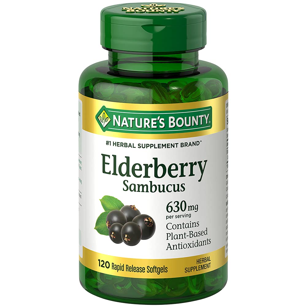 Nature's Bounty Sambucus Elderberry Herbal Supplement, Rapid Release Softgels, 630 mg ανά υπηρεσία, 120 Count