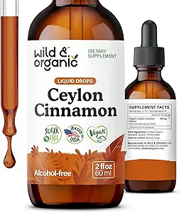 Wild & Organic Ceylon Cinnamon Extract Liquid Drops 500mg - Υγρά Συμπληρώματα Κανέλας για Συνολική Υποστήριξη - Cinnamomum Verum Bark Tincture - Vegan, Sugar & Alcohol-Free, Non-GMO - 2 fl oz