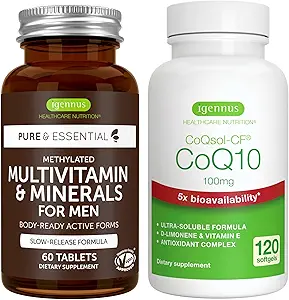 Multivitamin & Minerals for Men + High Absorption CoQ10 100mg 120 Softgels Energy Bundle, Sustained Release Advanced Multivitamin + CoQ10 with Vitamin E & D-Limonene, by Igennus