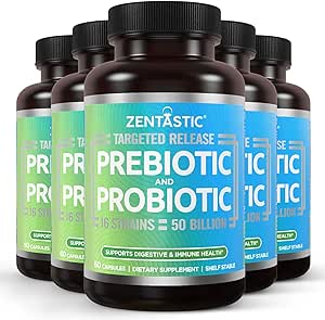 Zentastic Probiotics & Prebiotics Supplement - 50 Billion CFU - for Men & Women’s Immune & Digestive Health - 16 Strains - Shelf Stable - 300 Delayed Release Veggie Capsules