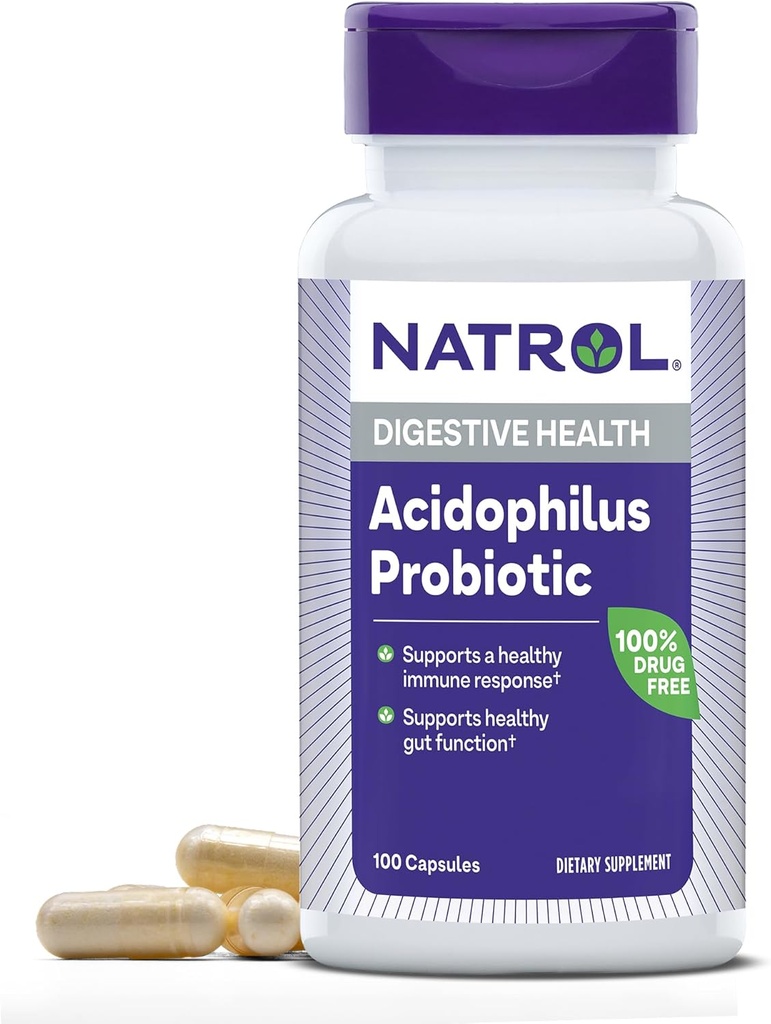 Natrol Acidophilus Probiotic 100 mg, Συμπλήρωμα διατροφής για την υγιεινή λειτουργία των ούρων, κάψουλες για την υγεία των ενηλίκων, 100 κάψουλες, μέχρι 33 ημέρες προσφοράς
