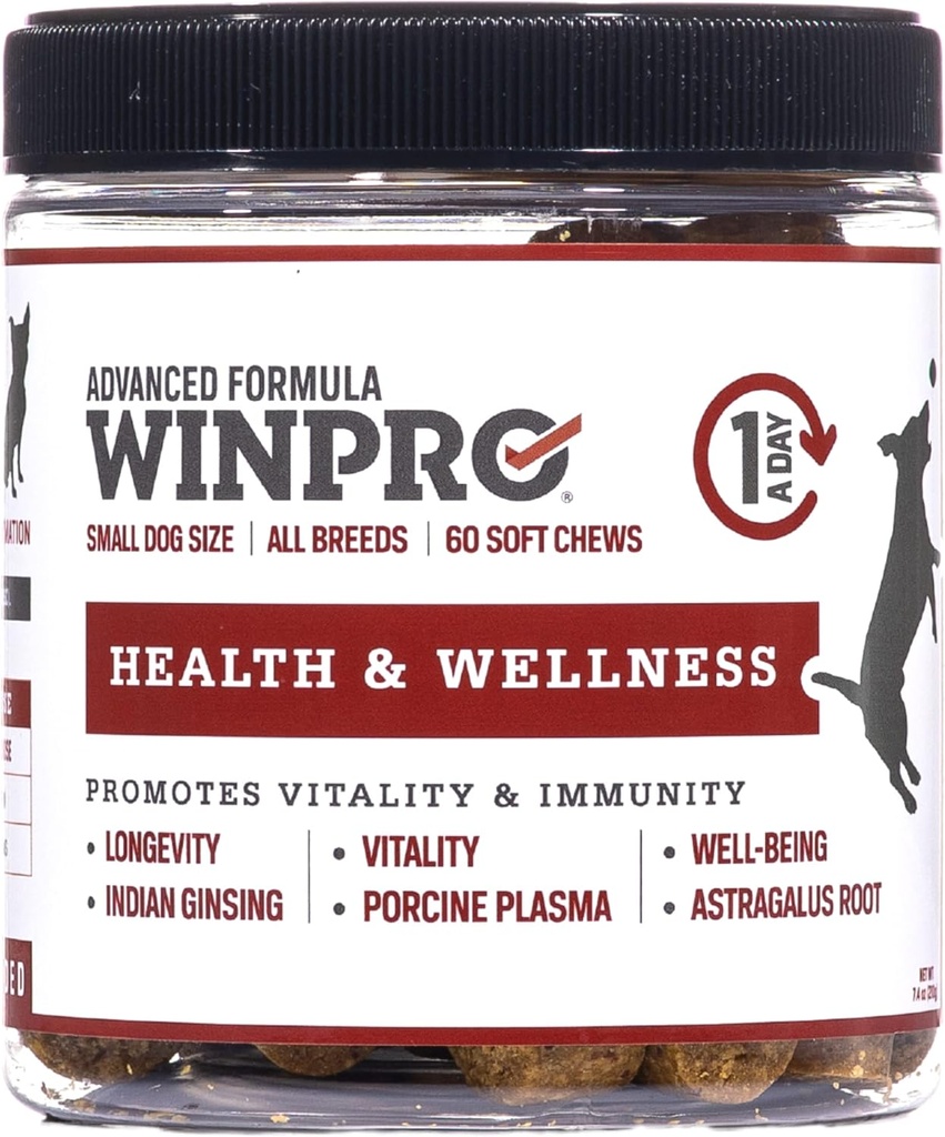 WINPRO Pet Health & Wellness Chews for Small Dogs, 60 Soft Chews, Plasma Powered, Grain Free Supplement for Small Dogs Providing Vitality and Immunity Support