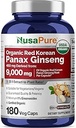 NusaPure Red Korean Panax Ginseng 20:1 Extract, 450 mg Ισοδύναμο με 9.000 mg 180 Veggie Caps (USDA Organic, Non-GMO, Vegan, Veganian, Bioperine)