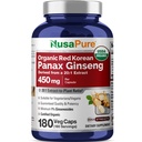 NusaPure Red Korean Panax Ginseng 20:1 Extract, 450 mg Ισοδύναμο με 9.000 mg 180 Veggie Caps (USDA Organic, Non-GMO, Vegan, Veganian, Bioperine)