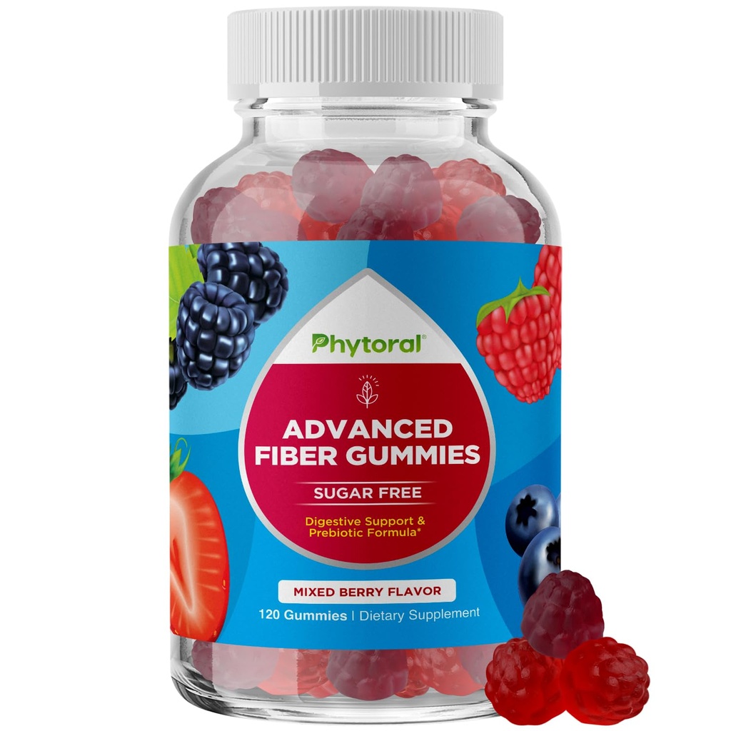 Fiber Gummies for Adults - Chicory Root Supplement with Prebiotic Support for Gut & Digestive Health - Soluble Digestion Caps for Stomach Regulation & Immune Aid - Sugar Free & Vegan - 120 Count