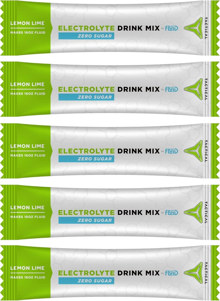 Fluid Tactical - Zero Sugar, Keto Electrolyte Powder, Hydration Packets, Made in USA (Lemon Lime, 25 Count)
