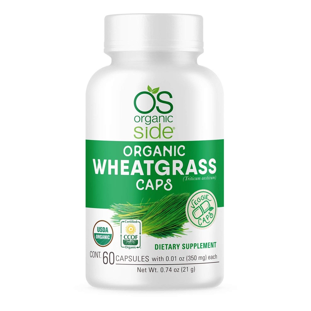 OS Organic Side | Organic Wheatgrass Capsules | 60 Count | USDA Certified Organic, Non-GMO, Vegan Supplement for Natural Energy Boost, Immune Support, and Wellness