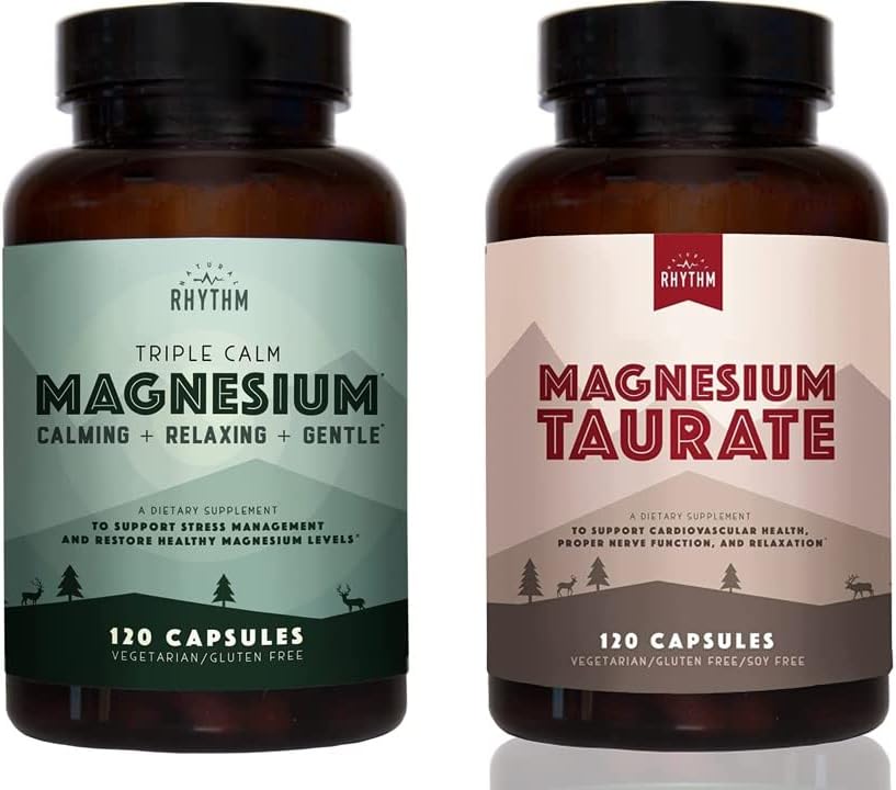 Natural Rhythm Day & Night Bundle - Triple Calm Magnesium 150mg, 120 Κάψουλες + Taurate μαγνήσιο 750mg (150mg Στοιχειώδες Μαγνήσιο) 120 κάψουλες
