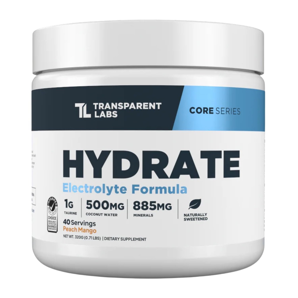 Διαφανή εργαστήρια Hydrate Φυσικά γλυκασμένα ηλεκτρολύτες σκόνη - Ενυδατική σκόνη ηλεκτρολύτες με Coconut Water, Calcium, Taurine, & Κάλιο - 40 εξυπηρετούν, Ροδάκινο Mango