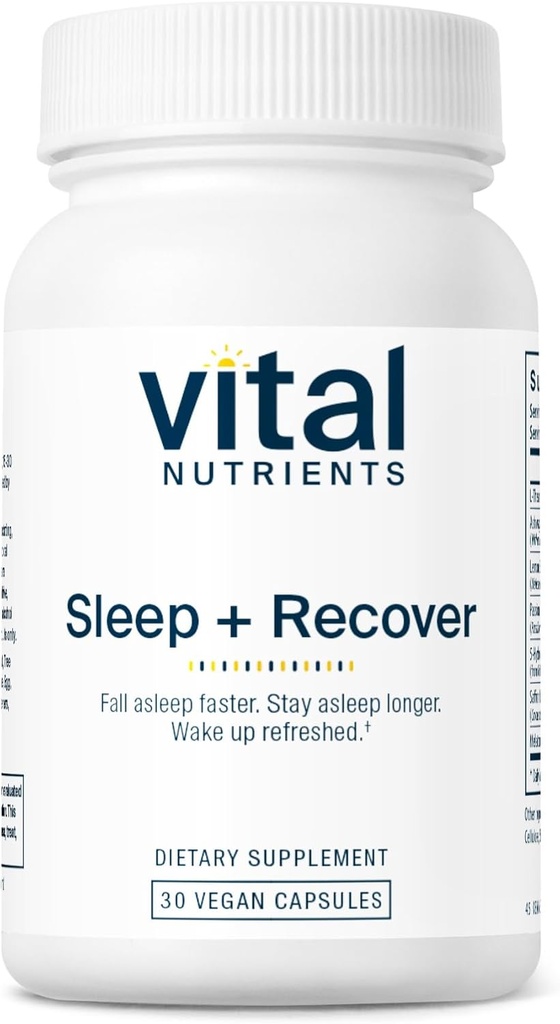 Vital Nutrients Sleep + Recover - Vegan Supplement - Υποστήριξη ύπνου - Μελατονίνη, Ashwagandha & L-Theanine - Γλουτένη, Γαλακτοκομικά & Χωρίς Σόγια - 30 Κάψουλες