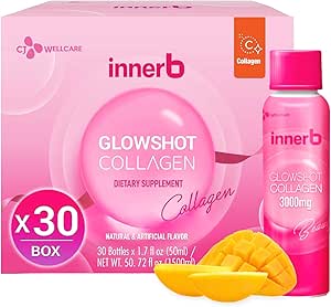 CJwellcare Innerb Glowshot Collagen (50,7 fl oz, 30 σέρβις) - Marine Liquid Collagen για γυναίκες, 3.000mg Collagen Peptides, Collagen Shots για υψηλή απορρόφηση, μαλλιά, δέρμα & νύχια συμπλήρωμα