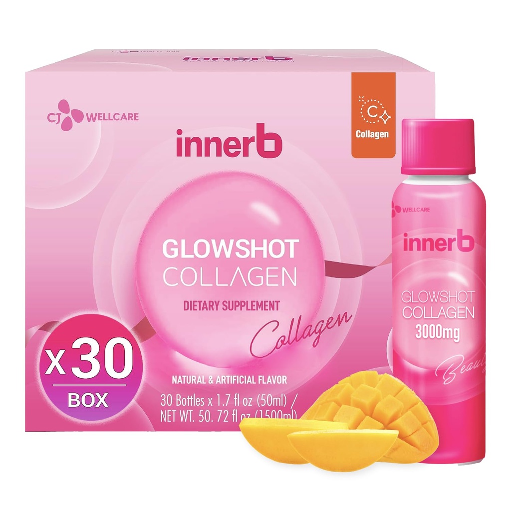 CJwellcare Innerb Glowshot Collagen (50,7 fl oz, 30 σέρβις) - Marine Liquid Collagen για γυναίκες, 3.000mg Collagen Peptides, Collagen Shots για υψηλή απορρόφηση, μαλλιά, δέρμα & νύχια συμπλήρωμα