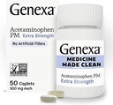 Genexa Clean Acetaminophen PM 500mg Extra Strength, Dye Free Pain Reliever, Nighttime Sleep Aid, Fever Reducer, 0% Τεχνητές Πρόσθετες, Ανακουφίζει Κεφαλαλγία, Πόνος στην πλάτη, Ελαφρύς Αρθρίτιδα, 50 δισκία