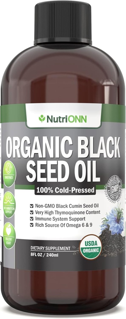 Organic Black Seed Oil - USDA Certified Organic Black Cumin Seed Oil Liquid – Υψηλή περιεκτικότητα σε Thymoquinone – Μη ΓΤΟ και κρύο-Pressed – Πλούσια Πηγή Ωμέγα-6 & Ωμέγα-9 Λιπαρά Οξέα - 8 Οζ