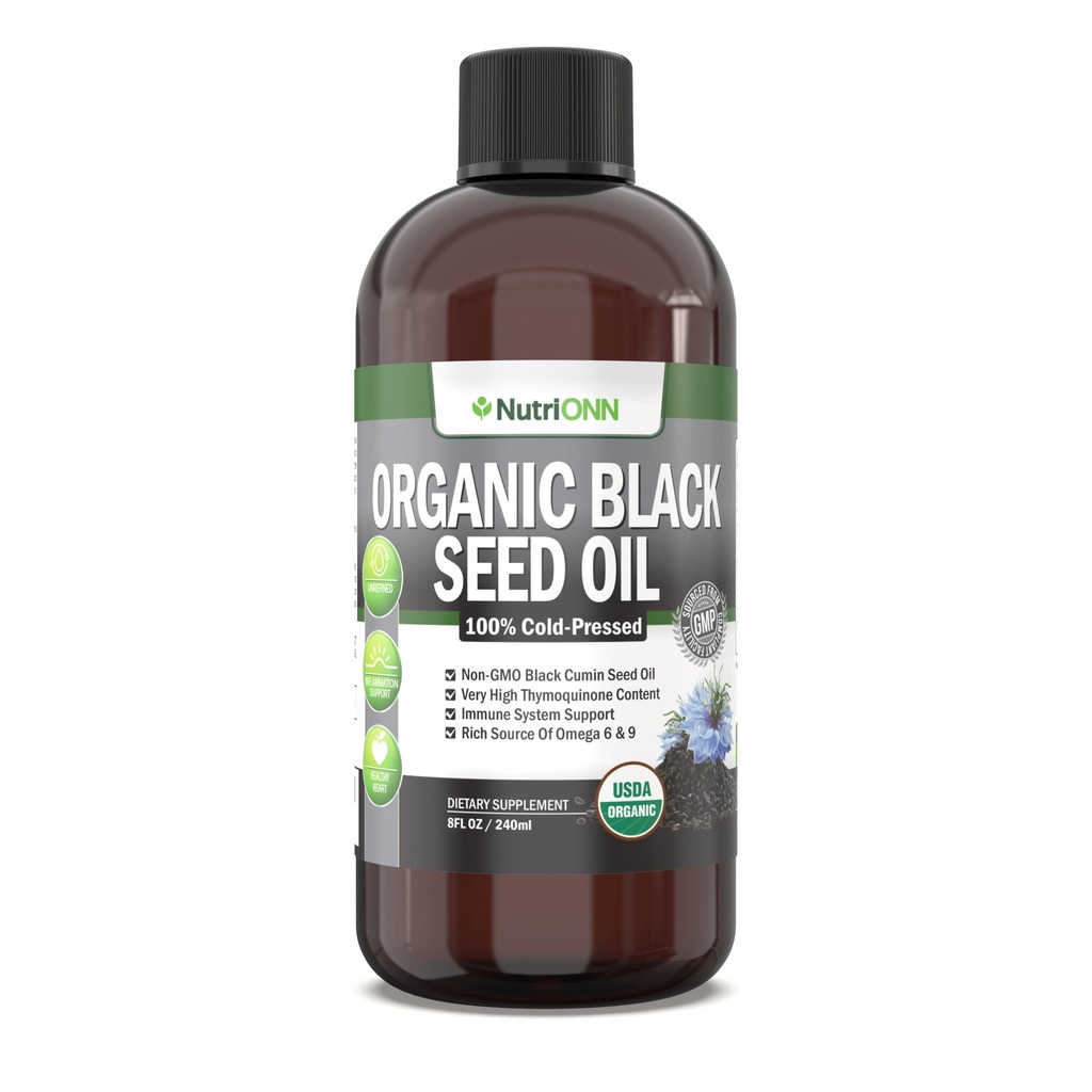 Organic Black Seed Oil - USDA Certified Organic Black Cumin Seed Oil Liquid – Υψηλή περιεκτικότητα σε Thymoquinone – Μη ΓΤΟ και κρύο-Pressed – Πλούσια Πηγή Ωμέγα-6 & Ωμέγα-9 Λιπαρά Οξέα - 8 Οζ