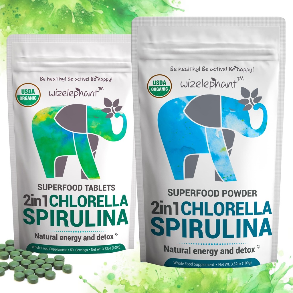 Chlorella Spirulina Σκόνη Βιολογικά + δισκία Spirulina Chlorella 