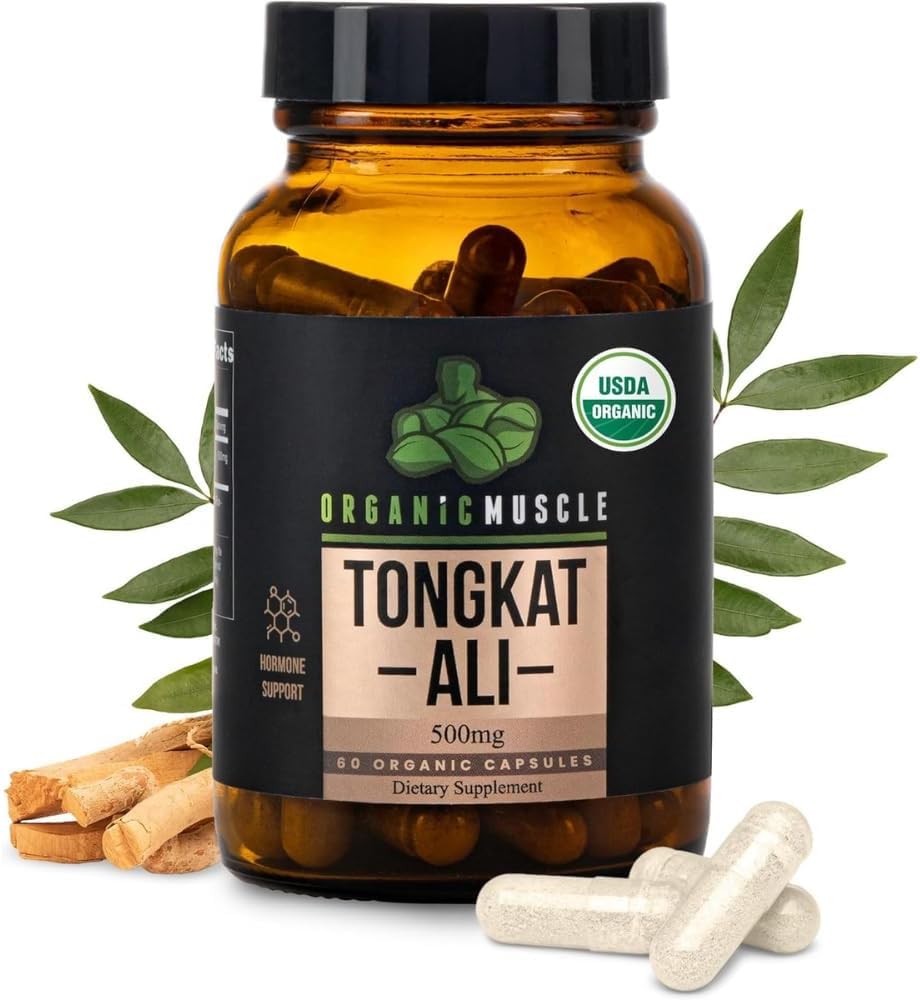 Organic Muscle Tongkat Ali for Men 500mg — Longjack Eurycoma Longifolia Supplement | USDA Organic, 60 Capsules | Wild-Harvested Root | Men’s T-Level & Energy Support*