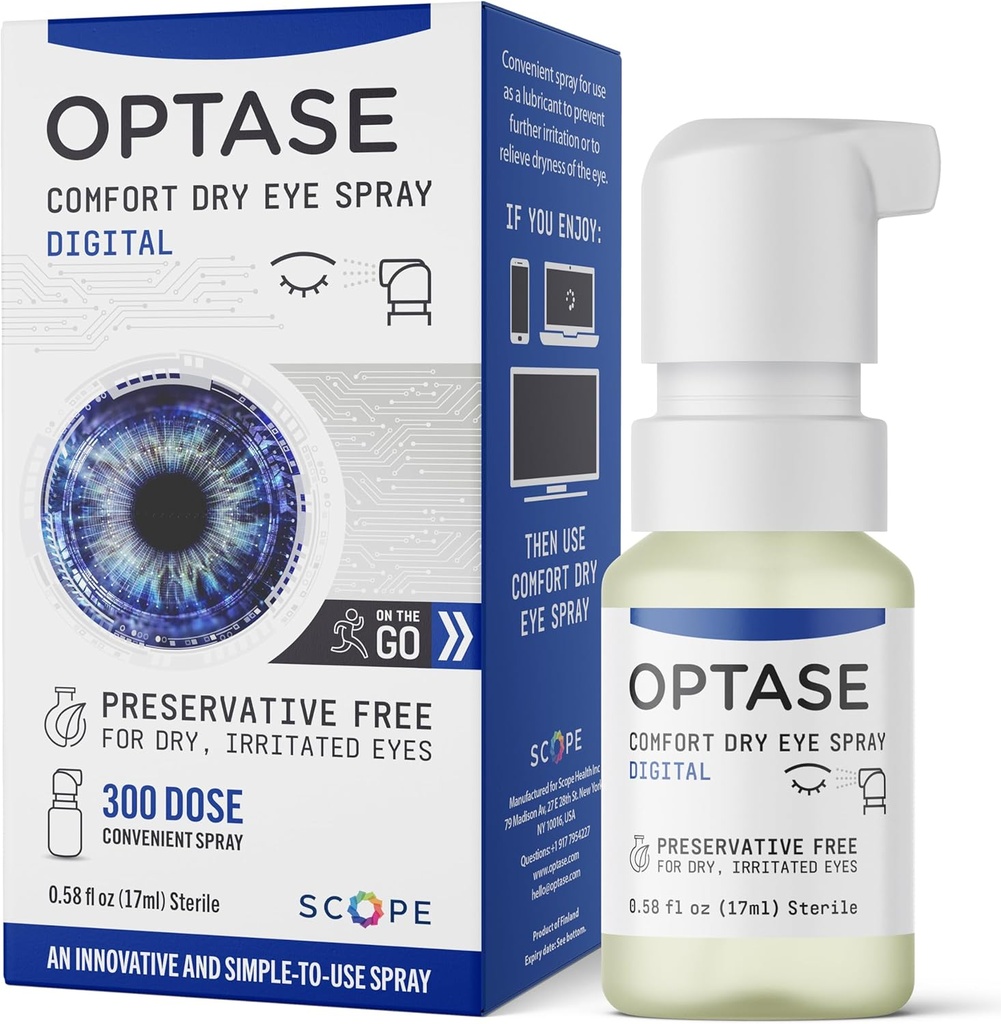 Optase Comfort Dry Eye Spray - Συντηρητικά Δωρεάν Τεχνητά Δάκρυα Drops Εναλλακτικές - Dry Eye Drops in a Convenient Spray - Μπουκάλι πολλαπλών χρήσεων, Φακός επαφής Safe - .58 fl oz