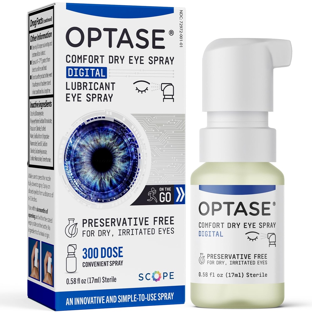Optase Comfort Dry Eye Spray - Συντηρητικά Δωρεάν Τεχνητά Δάκρυα Drops Εναλλακτικές - Dry Eye Drops in a Convenient Spray - Μπουκάλι πολλαπλών χρήσεων, Φακός επαφής Safe - .58 fl oz