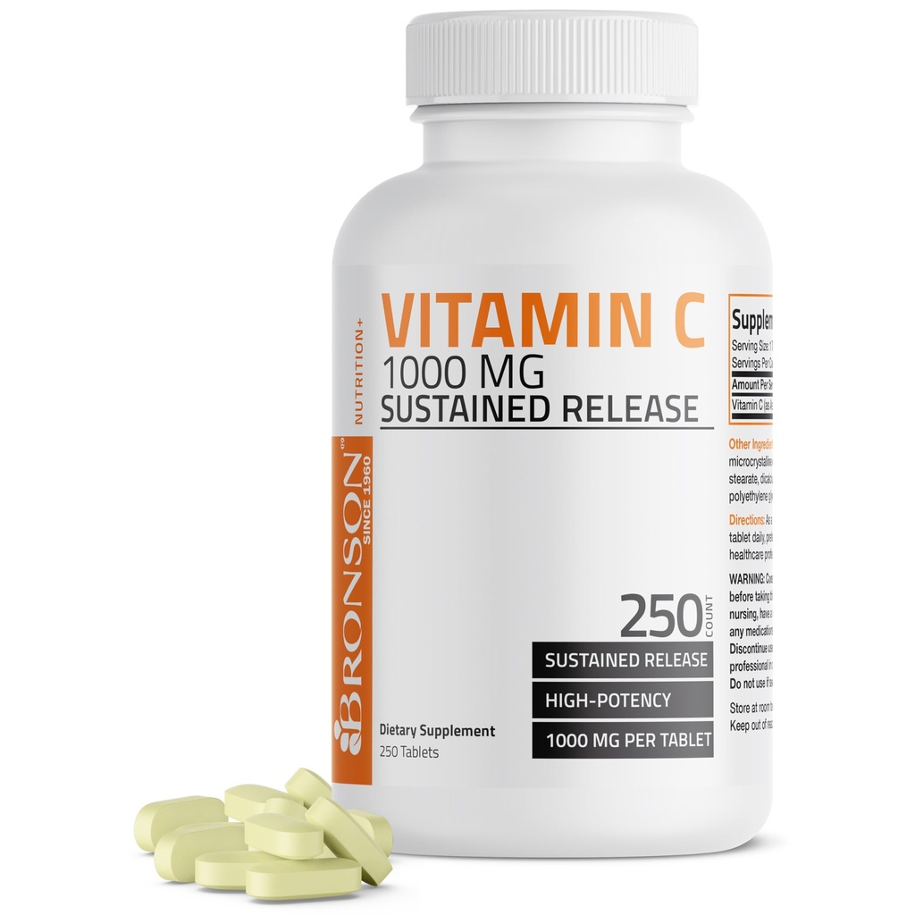 Bronson Βιταμίνη C 1000 mg Παρατεταμένη απελευθέρωση Premium Μη ΓΤΟ Ασκορβικό οξύ, 250 δισκία