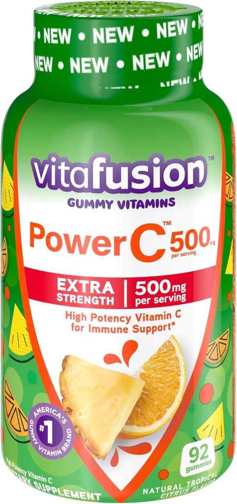Vitafusion Chewable Calcium & Vitamin C Gummy Vitamins, Fruit Flavored, 100 Count & Tropical Citrus Flavored, 92 Count