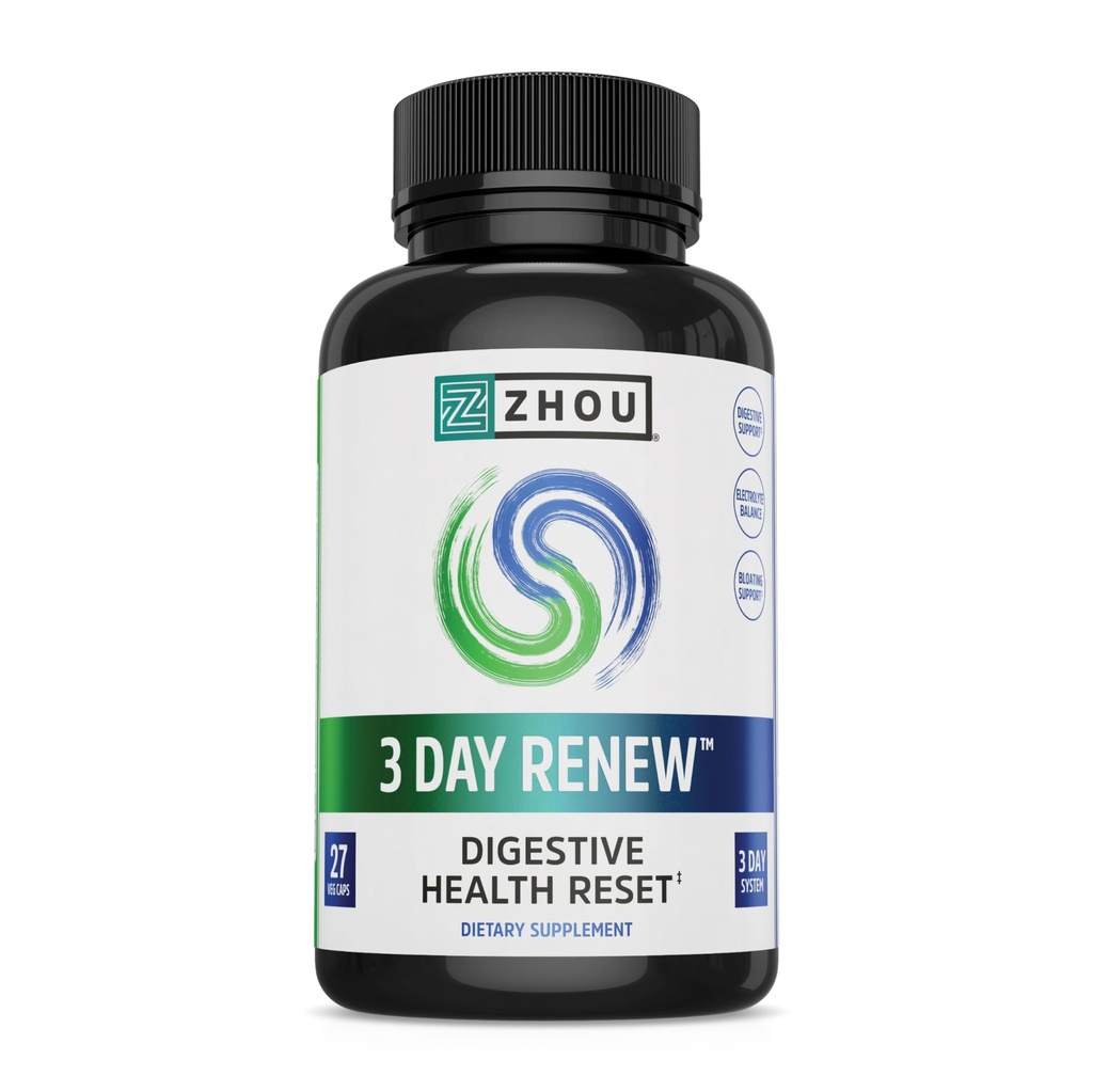 Zhou 3 Ημέρα Ανανέωση - Προβιοτικά για Digestive Υγεία, Προβιοτικά για τους άνδρες και τις γυναίκες, Gut Υγεία & Φυσική Αναστοιχειοθέτηση συμπλήρωμα υποστήριξης με Τζίντζερ και Αλόη - 27 Veg Caps