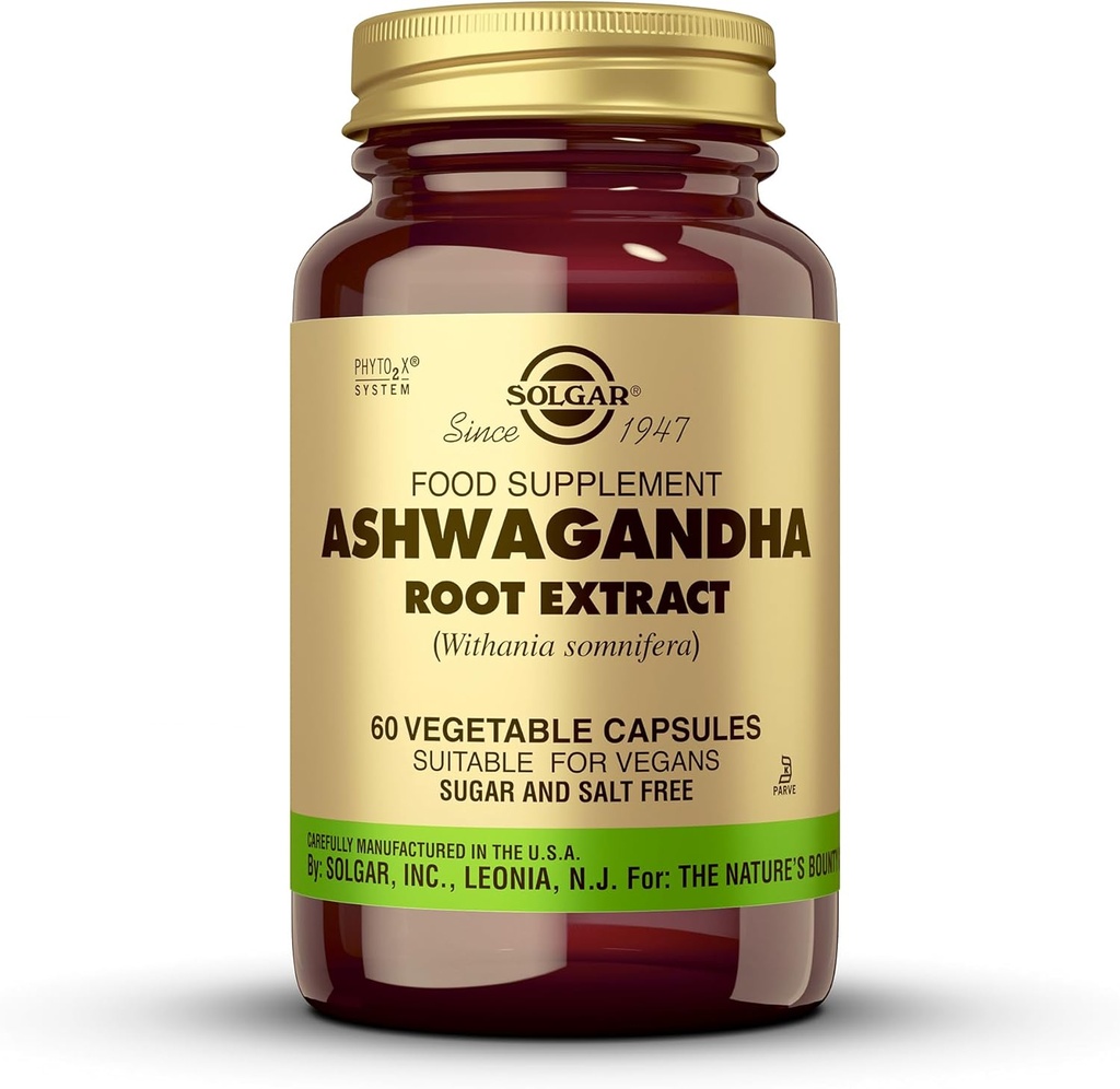 Solgar Ashwagandha Root Extract - 60 κάψουλες λαχανικών - Standardized Full Potency (SFP) - Μη ΓΤΟ, Vegan, Γλουτένη & Γαλακτοκομικά, Kosher - 60 εξυπηρετούν