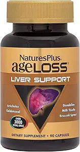 Natures Plus AgeLoss Liver Support - 90 Κάψουλες - με Αγκινάρα, Γαϊδουράγκαθο & Χολίνη - Χορτοφαγικά, Χωρίς Γλουτένη - 30 Σερβιέτες