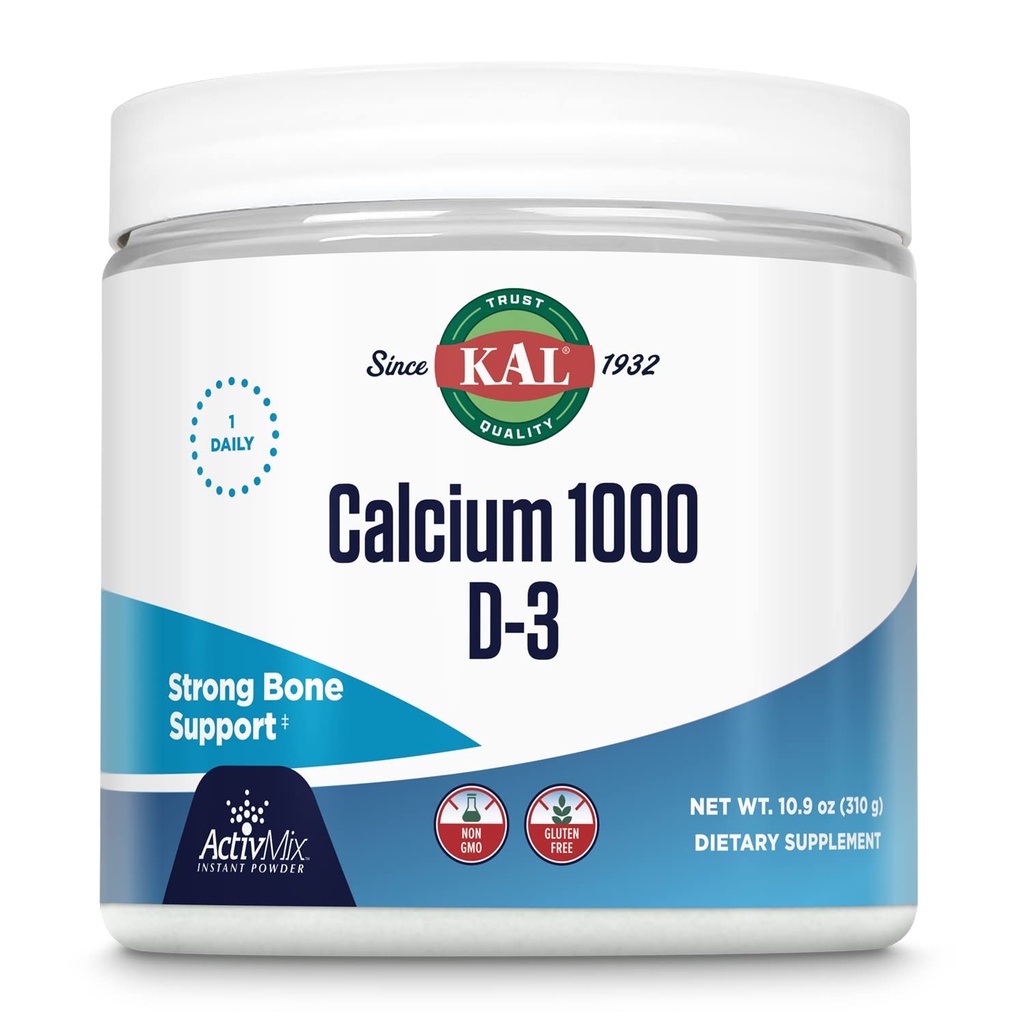 KAL Ασβέστιο Βιταμίνη D-3 ActivMix, σκόνη συμπλήρωμα ασβεστίου, βιοδιαθέσιμο γαλακτικό ασβέστιο και γλουκονικό, Οστική υποστήριξη υγείας, μη αρωματισμένα, μη ΓΤΟ, Χωρίς γλουτένη, 60-ημέρα εγγύηση, 31 υπηρεσίες, 10,9 oz