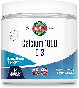 KAL Calcium Vitamin D-3 ActivMix, Powder Calcium Supplement, Bioavailable Calcium Lactate and Gluconate, Bone Health Support, Unflavored, Non-GMO, Gluten Free, 60-Day Guarantee, 31 Servings, 10.9 oz