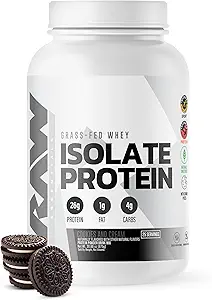 RAW Whey Isolate Protein Powder, Cookies N Cream - 100% Grass-Fed Sports Nutrition Protein Powder for Muscle Growth & Recovery - Low-Fat, Low Carb, Φυσικά αρωματισμένα & Γλυκασμένα - 25 Υπηρεσίες