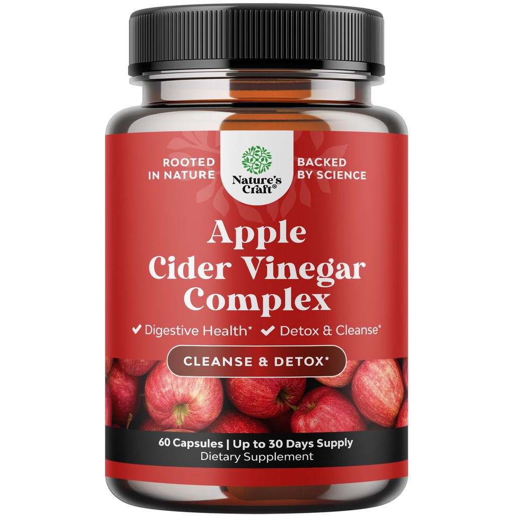 Cleansing Apple Cider Vinegar Capsules - ACV Cleanse and Detox Pills for Gut and Digestive Health with Slimming Cayenne - Extra Strength ACV Capsules for Gut Cleanse and Full Body Detox - 60 Count