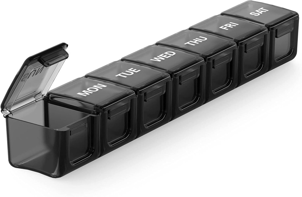Sukuos Extra Large Weekly Pill Organizer, 7 Day Daily Pill Box Case Εύκολη στο άνοιγμα, Μεταξοτυπημένο Medicine Container με Clear Lid για βιταμίνες, ιχθυέλαια ή συμπληρώματα