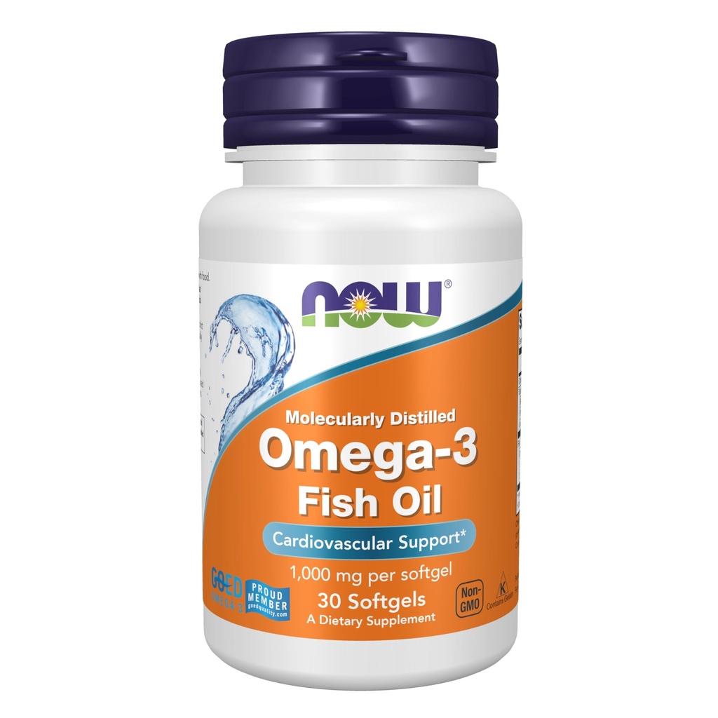 NOW Συμπληρώματα τροφίμων, Omega-3 180 EPA / 120 DHA, Μοριακά Αποσταγμένο, Καρδιαγγειακή Υποστήριξη*, 30 Softgels