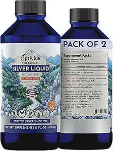 Optivida Health Colloidal Silver Liquid (2 Pack) – Premium Nano Silver Colloidal Supplement for Daily Wellness & Immune Support, Natural Liquid Silver Hydrosol for Adults & Kids, Non-GMO, Gluten-Free