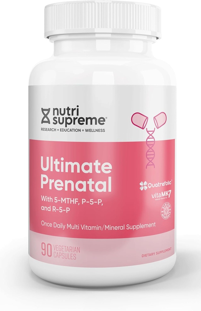 Nutri Supreme Προγεννητική Βιταμίνη, Προγεννητικές Βιταμίνες Συμπλήρωμα για γυναίκες με υψηλό απορροφήσιμο Φολικό Μεθύλιο, Μία ανά ημέρα Προγεννητική Πολυβιταμίνη με Σιδήρο, Kosher, Κάψουλες, 90 Count