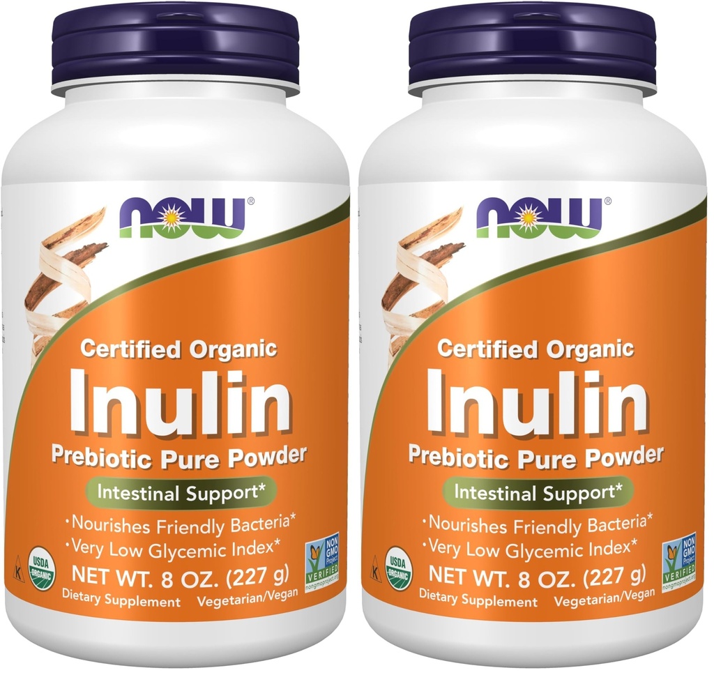 NOW Συμπληρώματα, Inulin Prebiotic Pure Powder, Certified Organic, Non-GMO Project Επαληθευμένο, Εντερική Υποστήριξη*, 8-Ounce (Pack of 2)