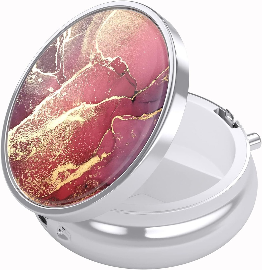 Nipichsha Pill Box, μικρή θήκη χαπιών για το πουρμπουάρ & τσέπη, χαριτωμένο ταξιδιωτική ιατρική Organizer, φορητός κάτοχος εμπορευματοκιβωτίων ιατρικής για να κρατήσει βιταμίνες, φαρμακευτική αγωγή, ιχθυέλαιο & συμπληρώματα, κόκκινο μάρμαρο