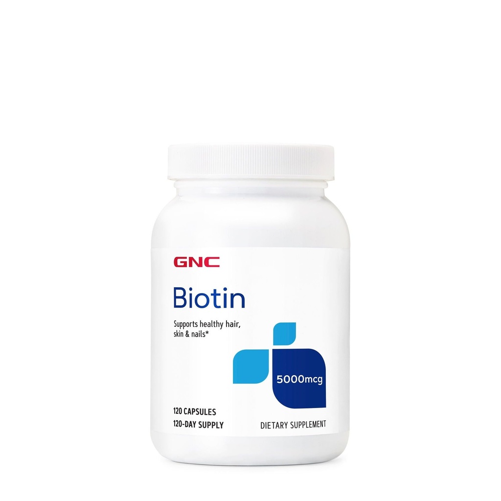 GNC Biotin 5000mcg συμπλήρωμα, υποστηρίζει υγιή μαλλιά, δέρμα και νύχια, 120 εξυπηρετούν