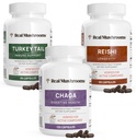 Reishi 415 Longevity Capses (90ct), Turkey Tail Mushroom Extract Immune Support (90ct), Chaga Extract Mushroom Supplement (120 caps)