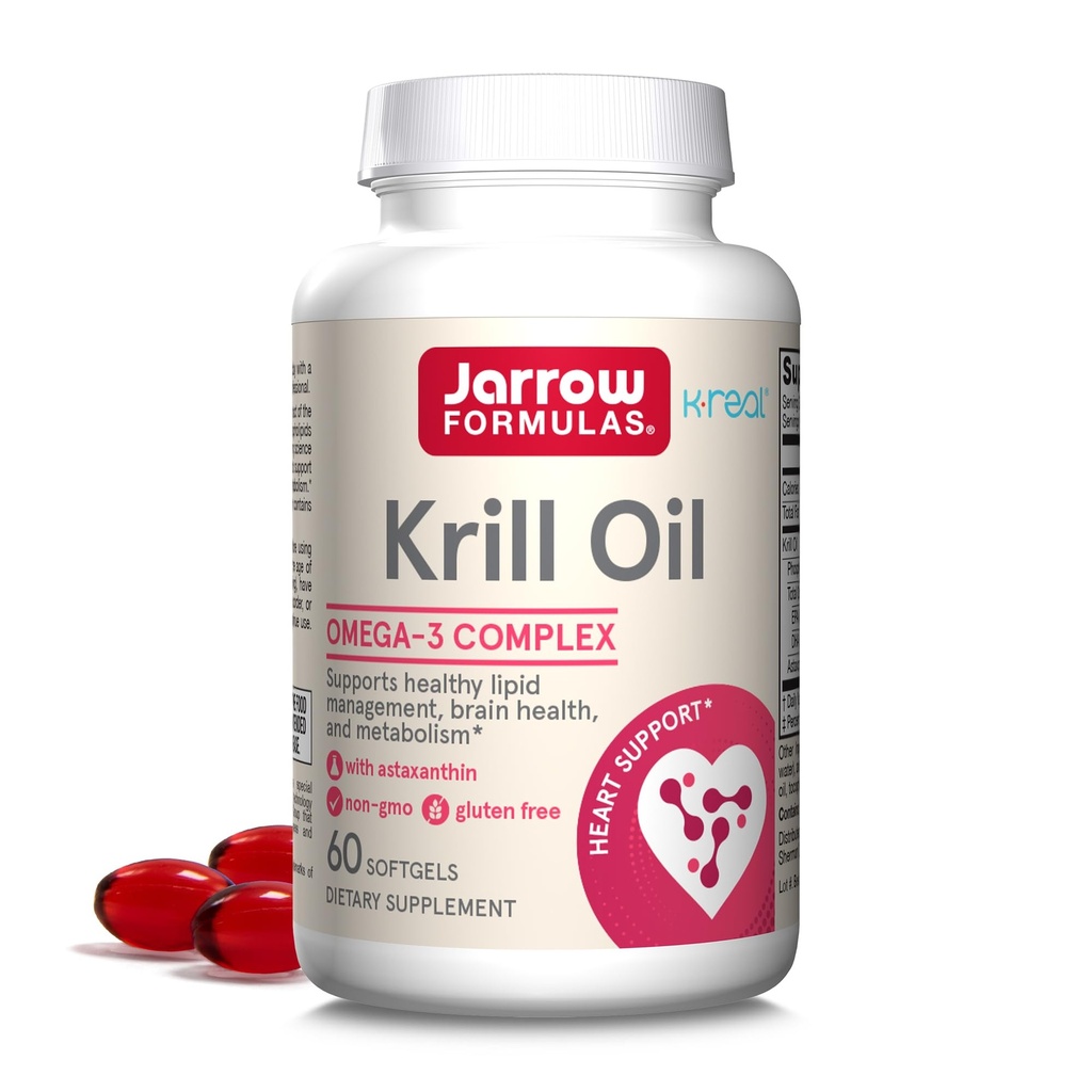 Jarrow Formulas Krill Oil - Phospholipid Omega-3 Complex με Ασταξανθίνη - 60 Softgels - 30 Services - Υποστηρίζει Lipid Management, Μεταβολισμός, Εγκέφαλος & Καρδιά Υγεία - EPA & DHA - Χωρίς γλουτένη - Μη ΓΤΟ