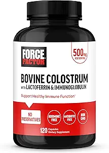 FORCE FACTOR Κάψουλες Βοοειδών Colostrum συμπλήρωμα με ανοσοσφαιρίνη και Lactoferrin για την υποστήριξη της υγείας και της ανοσίας, ορμονών και αντιβιοτικών, Made in the USA, Premium Quality, 120 κάψουλες
