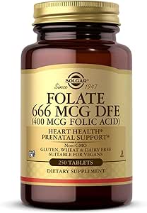 Solgar Folate 666 mcg DFE (Folic Acid 400 mcg) - 250 Δισκία - Προγεννητική Υποστήριξη - Μη ΓΤΟ, Vegan, Χωρίς γλουτένη, Χωρίς γαλακτοκομικά, Kosher - 250 Μερίδες