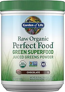 Garden of Life Raw Organic Perfect Food Green Superfood Juiced Greens Powder - Chocolate, 60 Servings, Non-GMO, Gluten Free, Vegan Whole Food Dietary Supplement Plus Probiotics, Enzymes