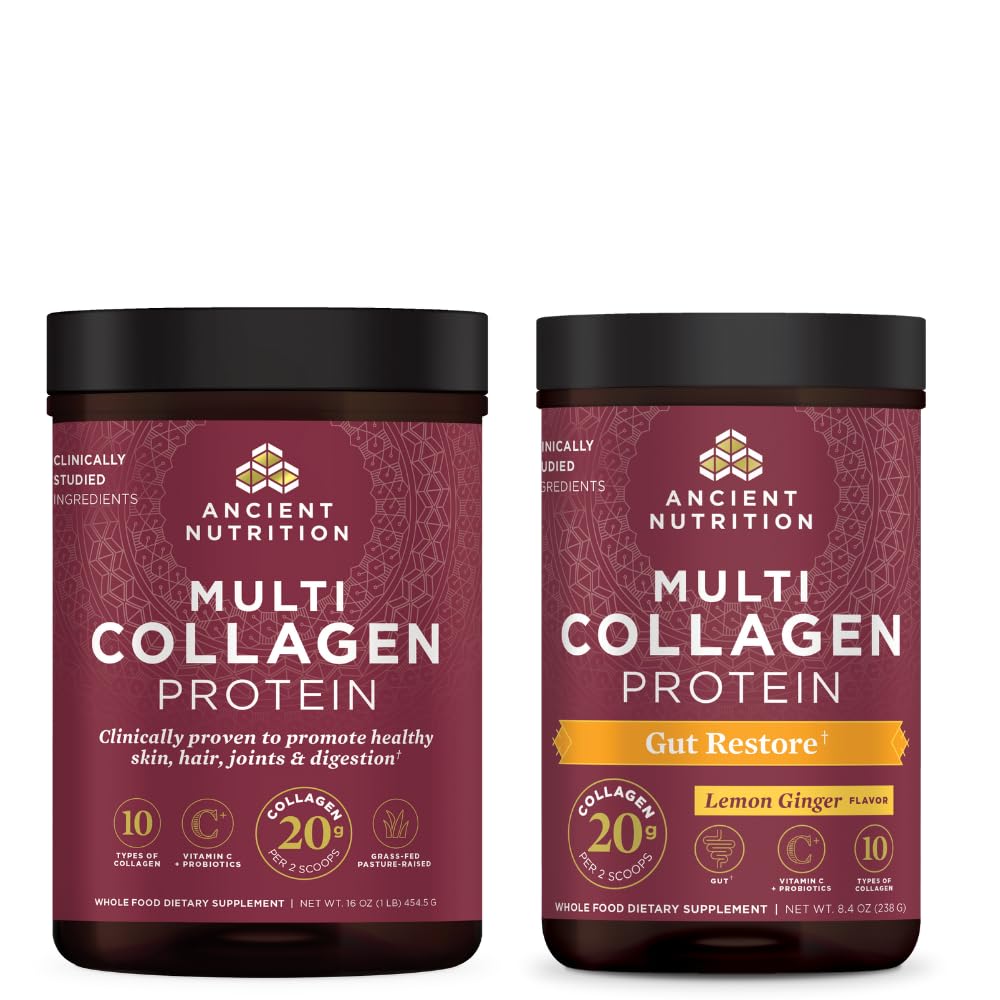 Αρχαία διατροφή Multi Collagen Protein Powder, Unflavored, 45 σέρβις + Multi Collagen Protein Powder, Gut Restore, 20 σέρβις