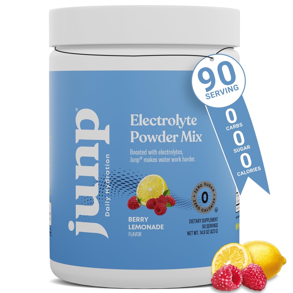 JUNP Electrolytes Powder No Sugar No Carbs – Berry Lemonade Keto Electrolyte Drink Mix - Potassium & Salt Hydration Powder Electrolytes - Zero Calorie Sugar Free Electrolyte Powder, 90 Servings